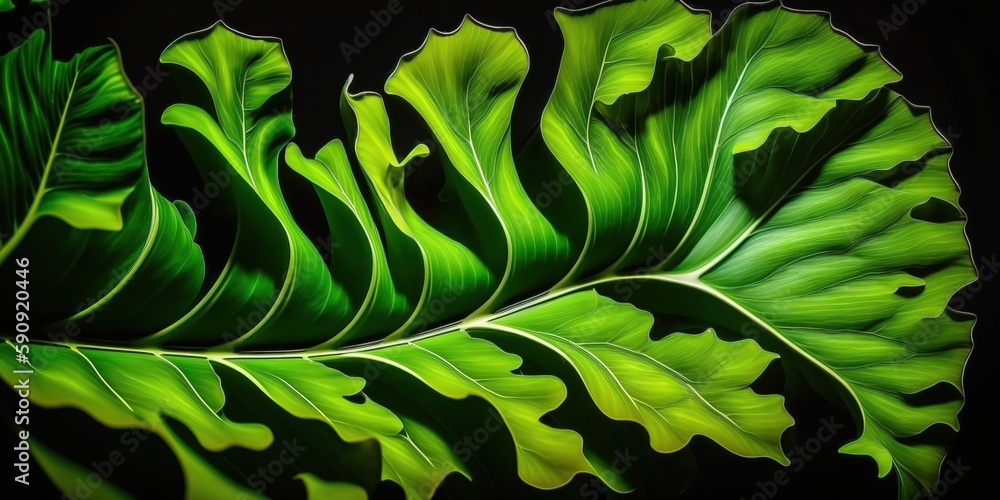 Poster asplenium nidus leaf backdrop, an abstract art design generative ai