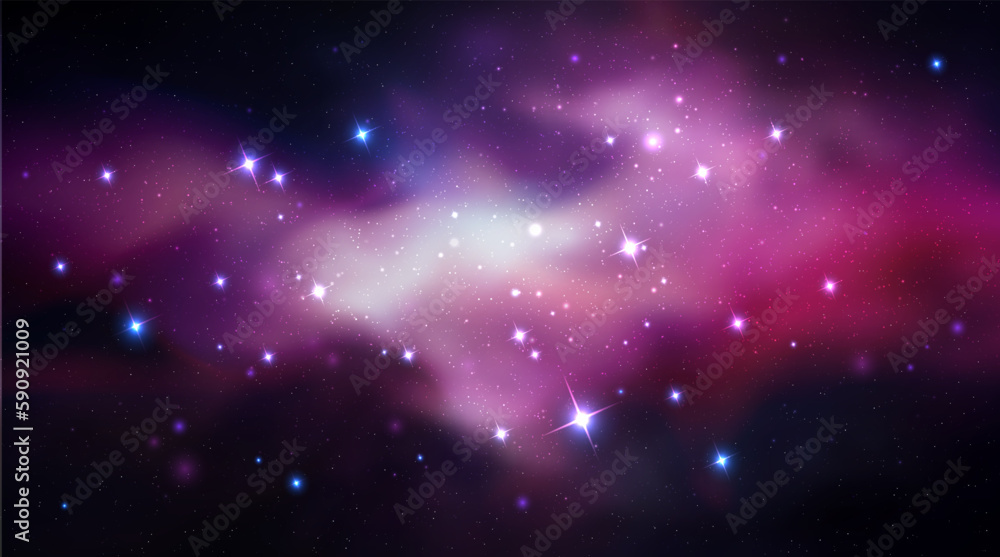 Wall mural vector space galaxy realistic illustration. colorful nebula background