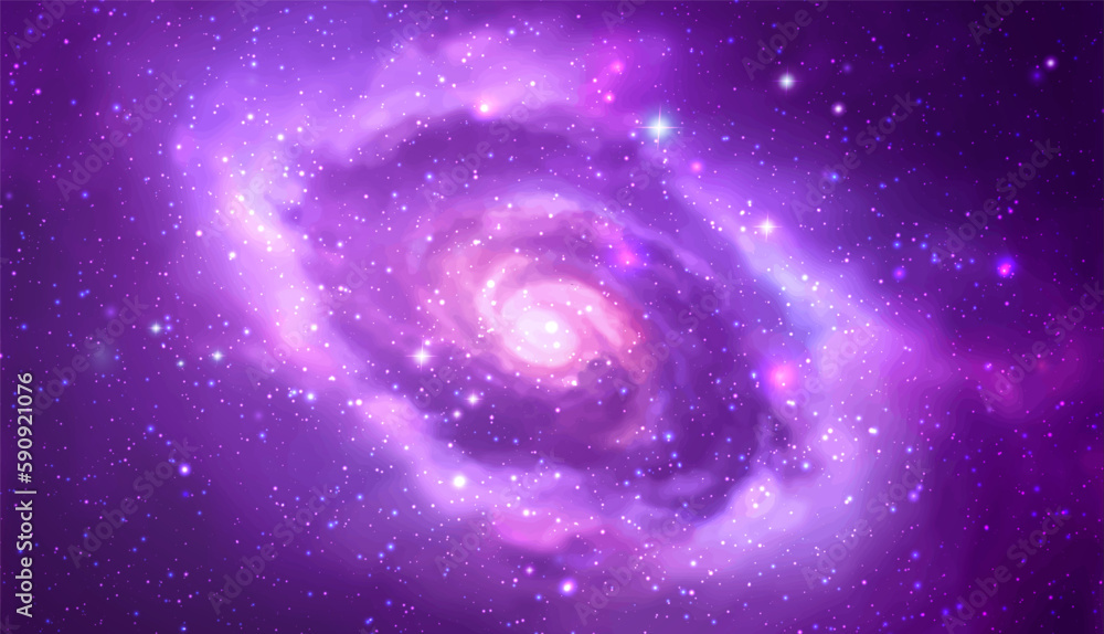 Wall mural space vector background with realistic spiral galaxy and shining stars