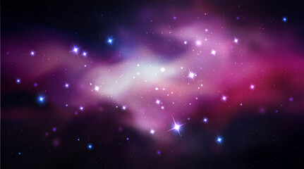 Vector space galaxy realistic illustration. Colorful nebula background