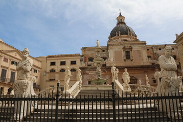 Church of Saint Catherine of Alexandria and Fontana Pretoria at Piazza Pretoria in Palermo, Sicily Italy