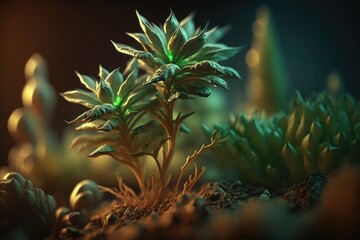 Green sprout plant growing in the soil. Nature concept. Generative AI