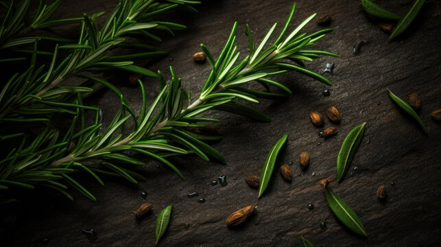 rosemary on the background, fragrant spicy herb. generative ai