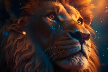 Naklejka premium The Giant Lion King in the Beautiful Landscape. Generative AI