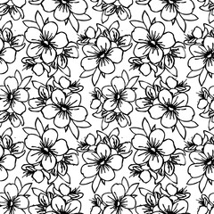 seamless pattern of black contours of flowers on a white background, texture, design