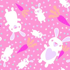 Obraz na płótnie Canvas Cartoon animals seamless Easter eggs and rabbit and paint bunnies pattern for wrapping paper and kids clothes print