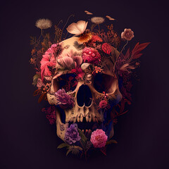 Creepy Floral skull for Halloween and day of the dead design