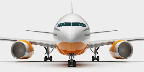 Commercial airplane isolated on white background. Front view. Generative AI