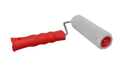 Paint roller with red handle isolated on transparent background. Minimal concept. 3D render
