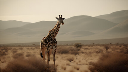 Obraz premium The Majestic Giraffe in the Sandy Terrain. Generative AI