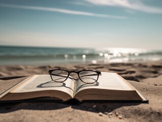 book and beach of sea and sky