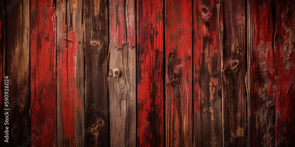 Wall mural Red wooden planks background. Wooden texture. Red wood texture. Wood plank background