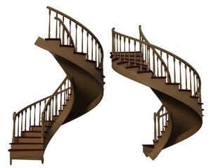 Perspective views of a spiral staircase.