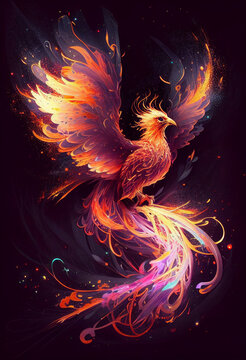 Gorgeous fiery and neon phoenix