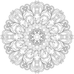 Colouring page, hand drawn, vector. Mandala 154, doodle, swirl pattern, object isolated on white background.