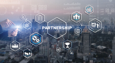 Partnership of companies. Collaboration. Business Technology Internet concept
