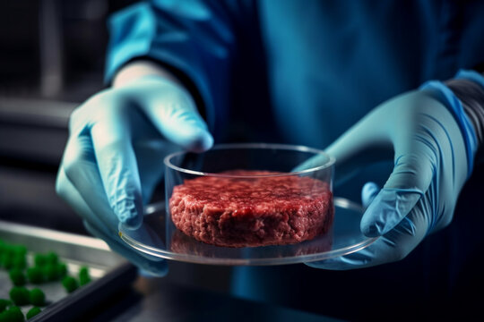 Cultured Vegan Meat Sample Held by the Scientist Generative AI