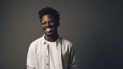 Obraz premium Image Generated AI. Portrait of an afro young adult man smiling happily