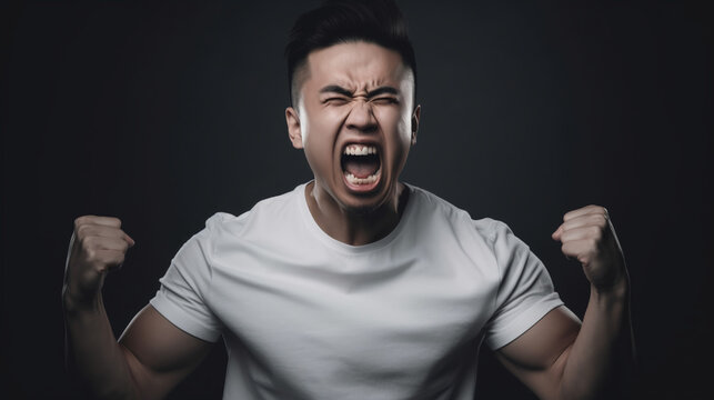 Image Generated AI. Young adult Asian ethnic man screaming