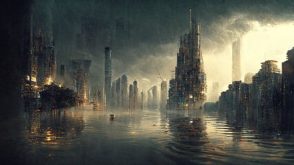 Fototapeta na wymiar Concept image of a city overtaken by floodwater