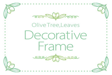 オリーブを使ったデザインフレームと飾り。水彩風、ベクター素材。