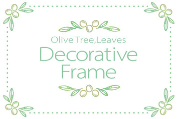 オリーブを使ったデザインフレームと飾り。水彩風、ベクター素材。