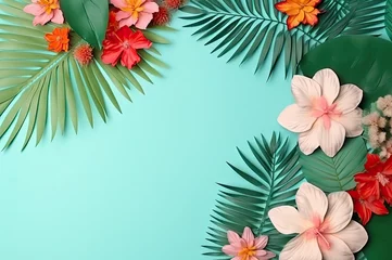 Foto op Plexiglas Tropical floral background created with Generative AI technology  © Laughing Cat