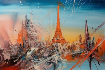 Paryż abstrakcja kolorowa grafika surrealizm Generative AI