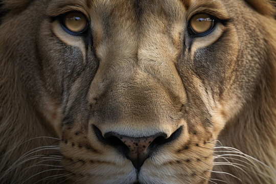 Stunning Macro Photograph of a Lion's Majestic Face in Exquisite Detail