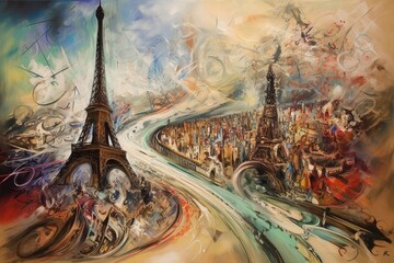 Paryż abstrakcja kolorowa grafika surrealizm Generative AI - obrazy, fototapety, plakaty