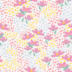 Modern pastel colour floral seamless pattern hand drawing wild flower meadow vector illustration design for interior textile fabric fashion