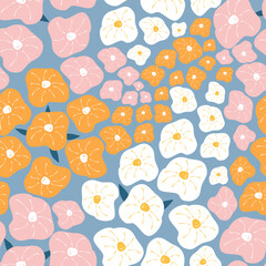 Modern pastel colour floral seamless pattern hand drawing wild flower meadow vector illustration design for interior textile fabric fashion