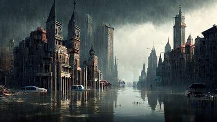 Fototapeta premium Concept image of a city overtaken by floodwater