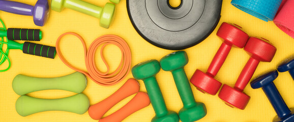 fitness lose weight training background with sports accessories