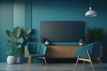 cozy living room with comfortable seating and a TV. Generative AI