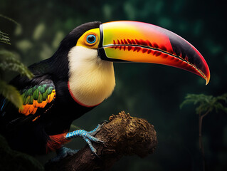 Fototapeta premium Stunning Photo of Colorful Toucan Perched on Tree Branch