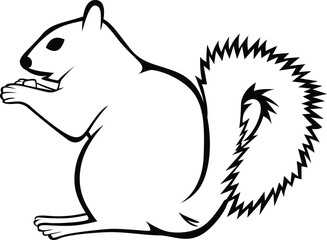 Eastern Gray Squirrel, Sciurus carolinensis simple style black and white vector drawing logo template