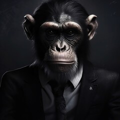 portrait of a dark and serious monkey.  Generative ai