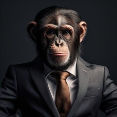 portrait of a professional monkey in a suit.  Generative ai