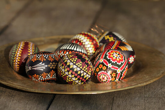 Painted sorbian easter egg in a basket