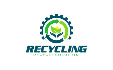 Illustration vector graphic of recycle solution, eco green recycling logo design template