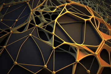 Red neuronal con textura met&aacute;lica, nodos y conexiones, textura de pol&iacute;gonos, fondo de lujo 3d, gr&aacute;fico de datos creado con IA generativa