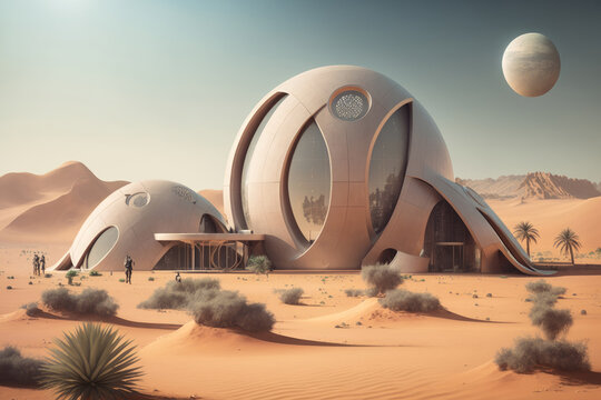 casas futurista en marte, gran urbe edificios en el desierto, videojuego futurista ciudad, creado con IA generativa