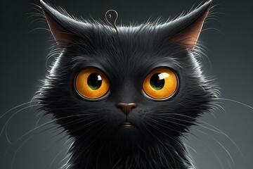 striking black cat with piercing yellow eyes up close. Generative AI