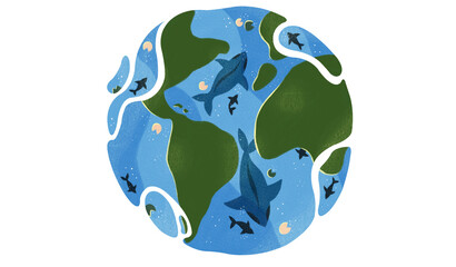 Ilustración día mundial de la tierra, salvando el planeta, protección del medio ambiente  © angelica