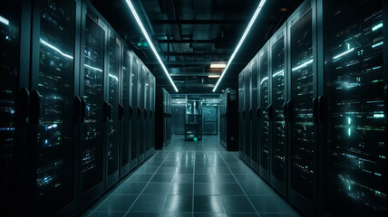 High-Tech Server Room Corridor, AI Generative