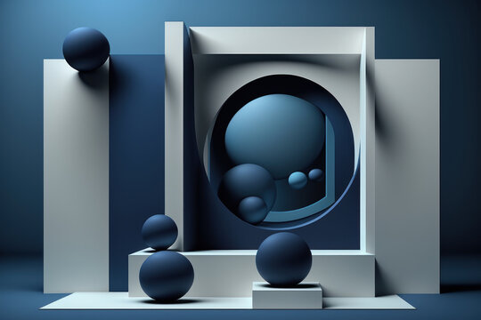 ambiente product display azul lujoso, fondo abstracto arquitect&oacute;nico estilo podium, creado con IA generativa 