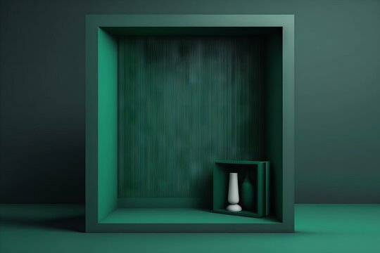 ambiente product display verde y dorado lujoso, fondo abstracto arquitect&oacute;nico estilo podium, creado con IA generativa 