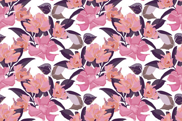 Vector floral seamless pattern with pink garden flowers