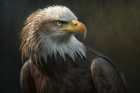 majestic bald eagle with a striking black background. Generative AI